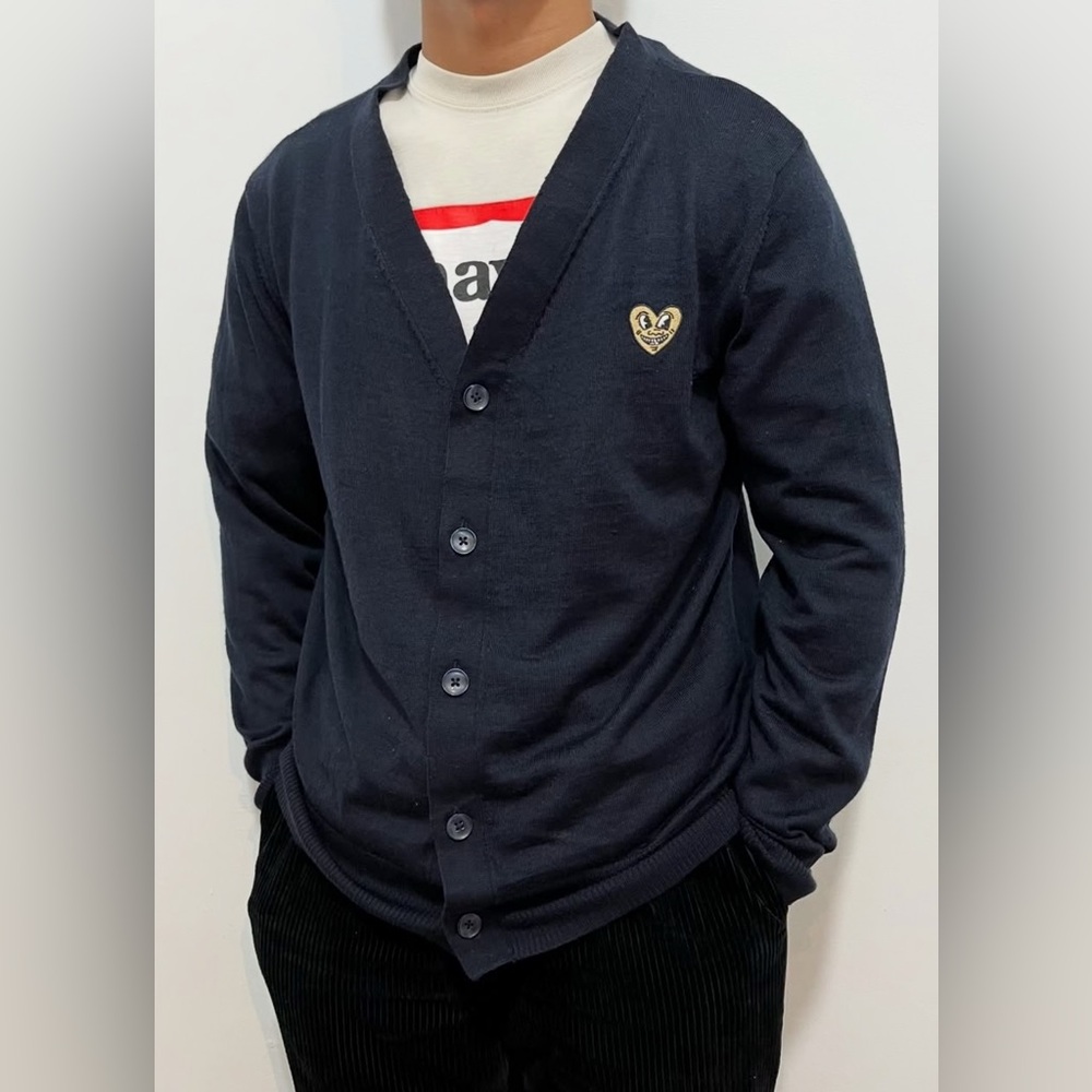 Keith Harrington Black Cardigan Orange Heart